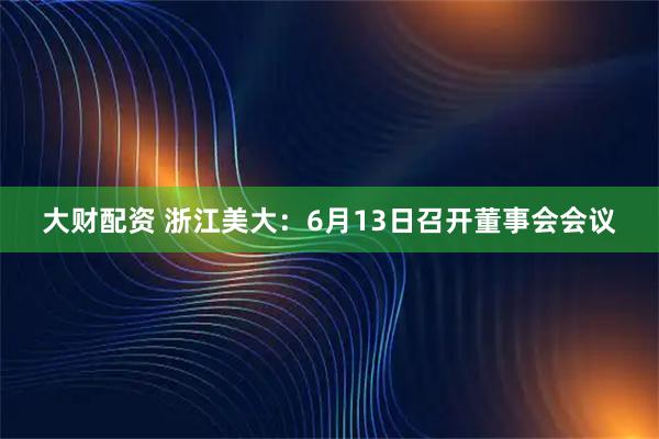 大财配资 浙江美大：6月13日召开董事会会议